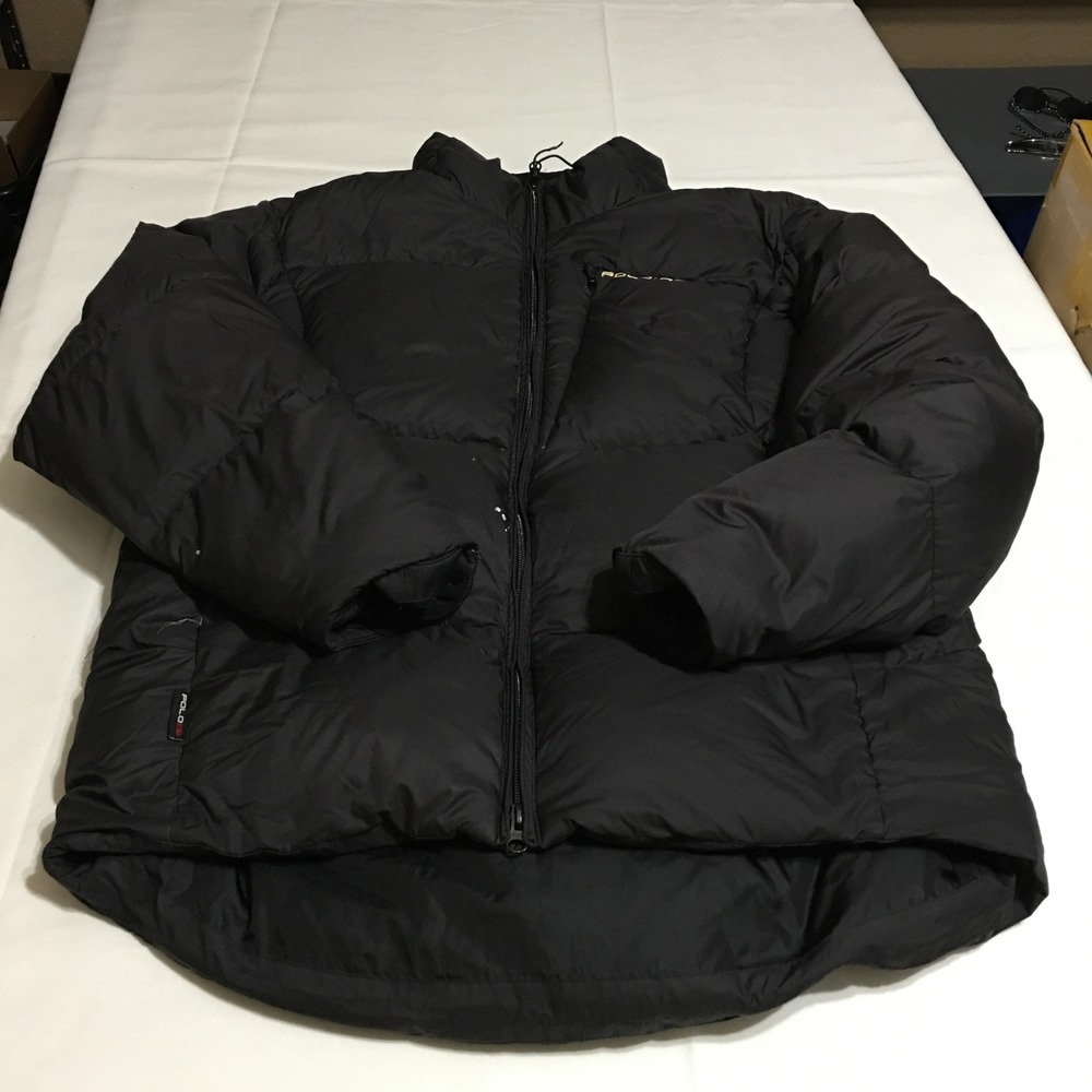 Polo Ralph Lauren Puffer Down Jacket Mens Large Black Quilted Full Zip